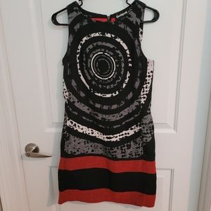 Desigual Black/White/Red Shift Dress with Pockets EU Size 38